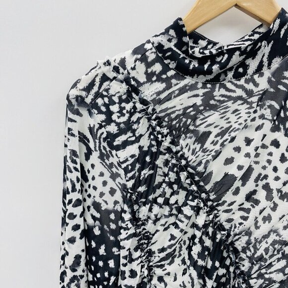 Cable & Gauge Womens Plus Size 2X Ruched Printed Long Sleeve Blouse White 315 - Picture 2 of 7